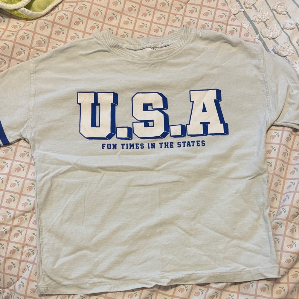 Zara Kids USA T-Shirt - White with Blue Print